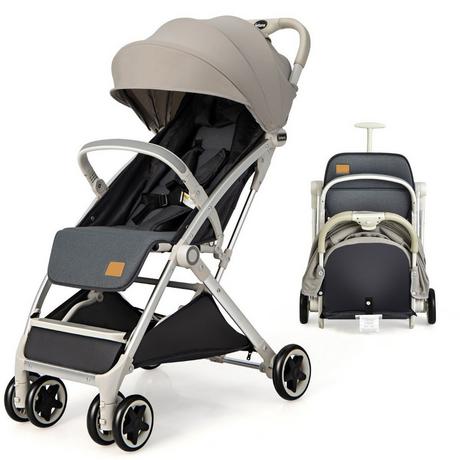 Northix  Poussette de voyage pliable avec dossier réglable et auvent, poussette pour bébé avec porte-gobelet gris 