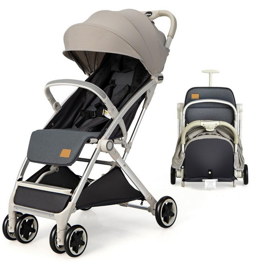 Northix  Kinderwagen faltbar Reisebuggy mit verstellbarem Rückenlehne & Verdeck Babywagen mit Becherhalter Grau 