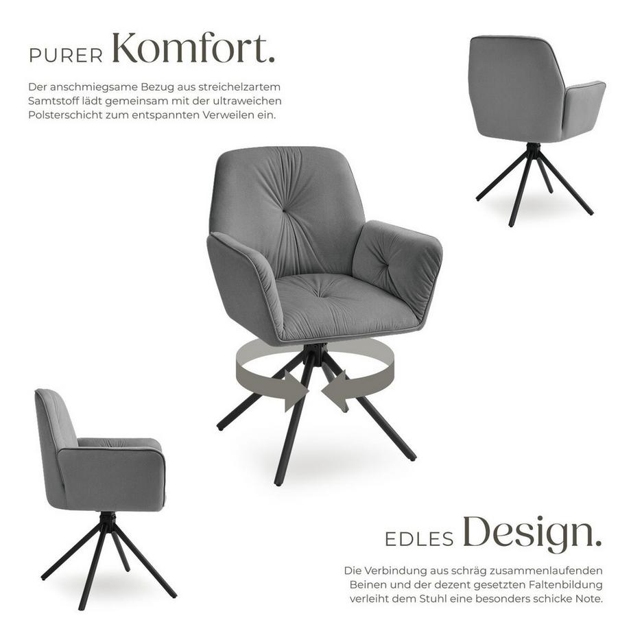 Tectake Drehbarer Armlehnstuhl Lenia in Samtoptik, gepolstert 360° drehbar, höhenverstellbare Kunststofffüße  