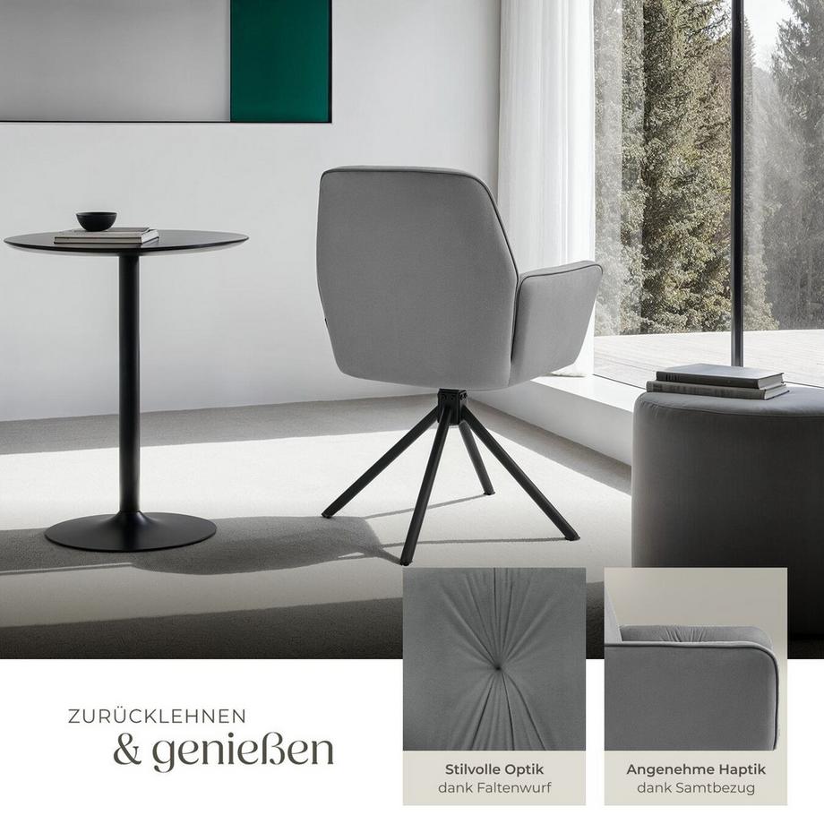 Tectake Drehbarer Armlehnstuhl Lenia in Samtoptik, gepolstert 360° drehbar, höhenverstellbare Kunststofffüße  