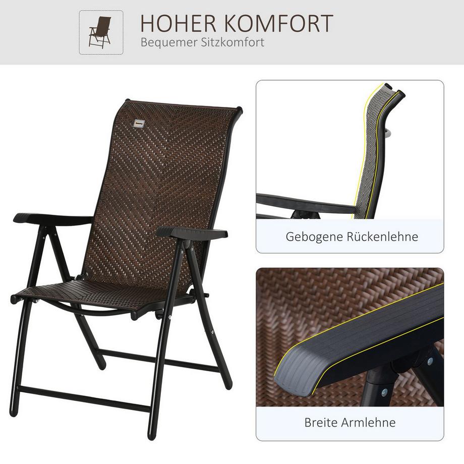 Northio Polyrattan Gartenstuhl Klappbar Rückenlehne 7 Stufige Verstellbar Klappstuhl Mit Armlehne Für Garten Balkon Und Terrasse 58 X 71 X 111 Cm  