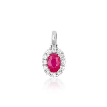 Pendentif or blanc 750 rubis 0,53ct. diamants 0,22ct. 16x8mm