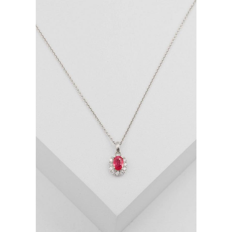 MUAU Schmuck  Anhänger Weissgold 750 Rubin 0.53ct. Brillanten 0.22ct. 16x8mm 