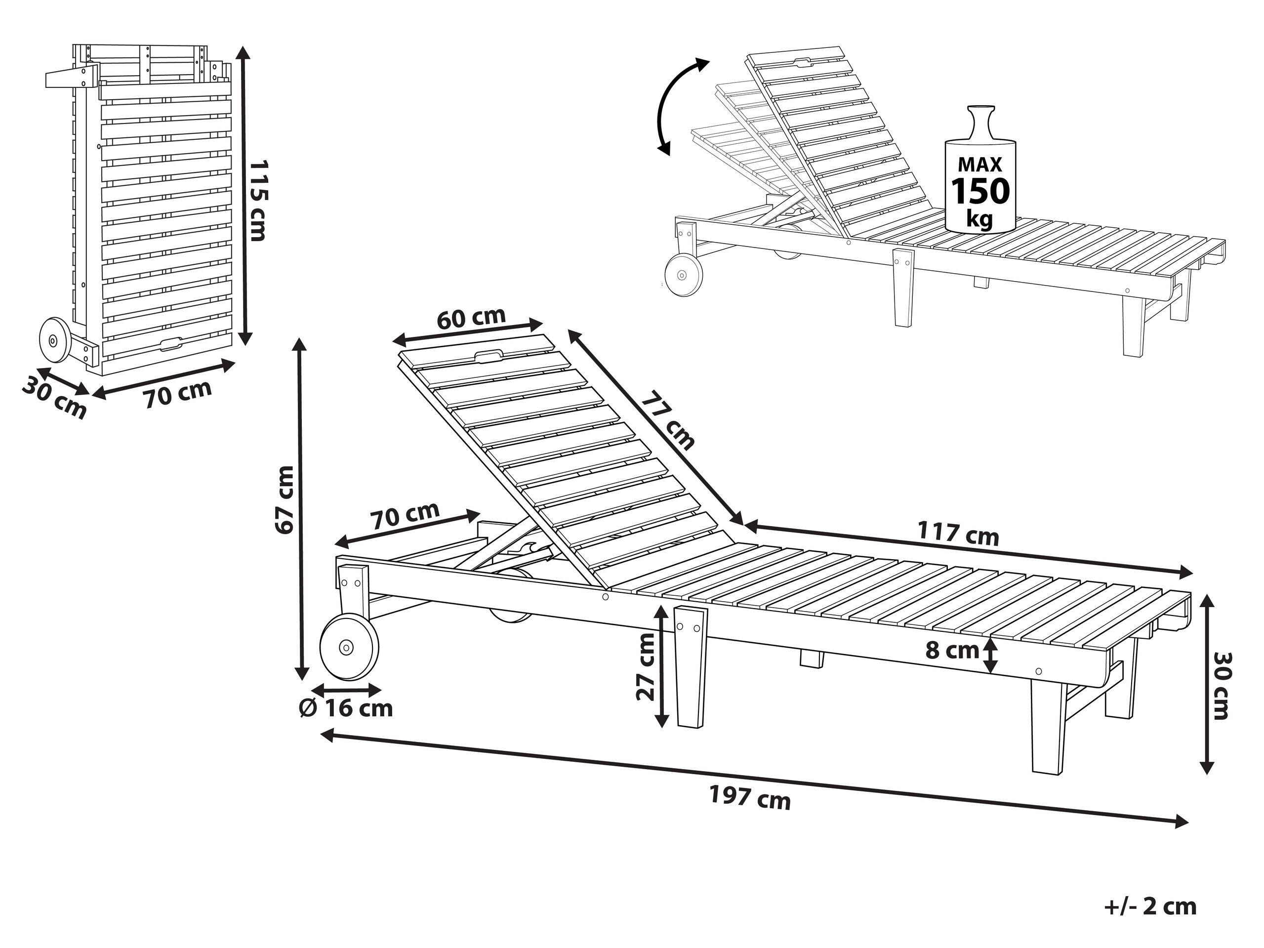 Beliani Lettino Prendisole en Legno d'acacia Classico PIETRALUNGA  