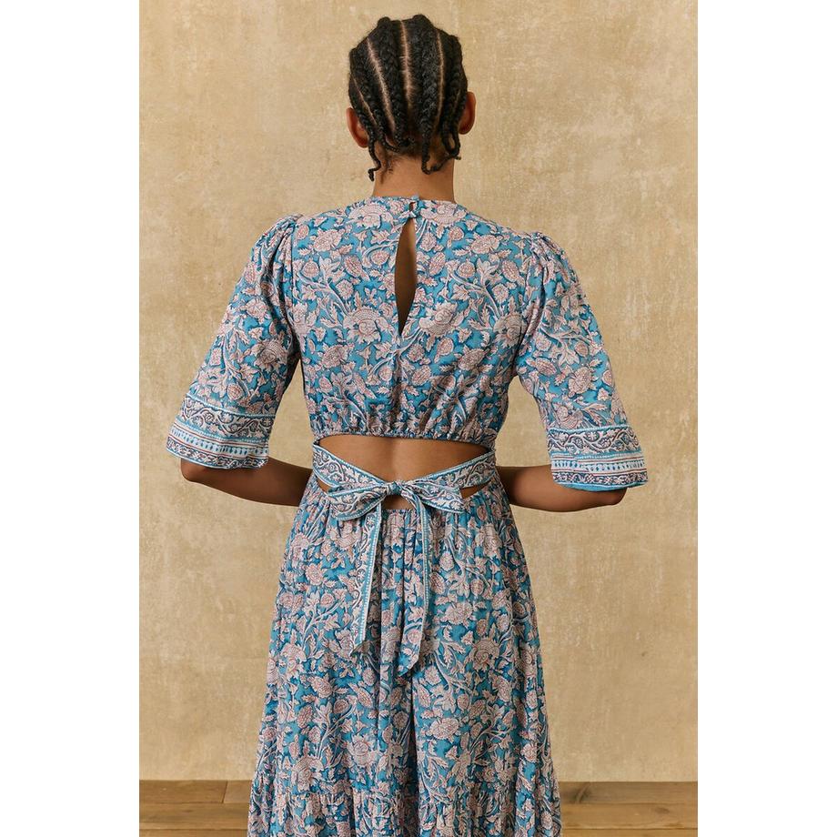 Louise-Misha Robe longue fleurie à manches courtes  