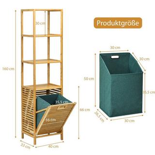 B2X Badezimmer Hochschrank mit Wäschekorb aus Bambus mit Regalen Ideal für Bad 40 x 33 x 160 cm Natur  