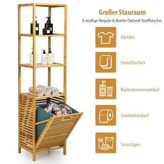 B2X Badezimmer Hochschrank mit Wäschekorb aus Bambus mit Regalen Ideal für Bad 40 x 33 x 160 cm Natur  