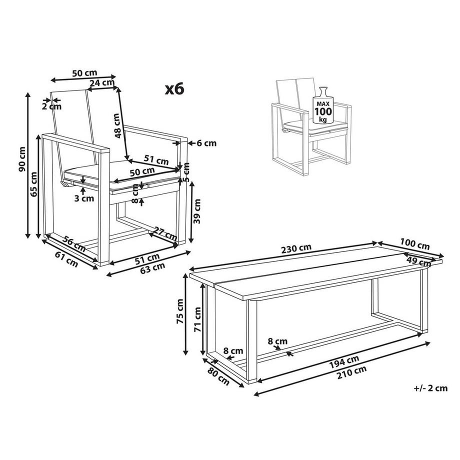 Beliani Salle à manger de jardin avec chaises en Acacia Rustique AZZANELLO  