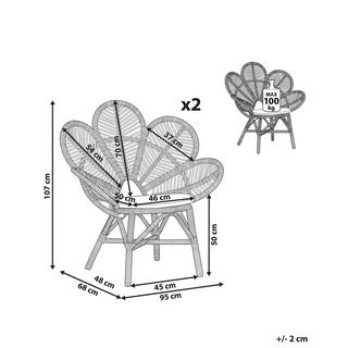 Beliani Pfauenstühle 2er Set aus Rattan Boho FLORENTINE  