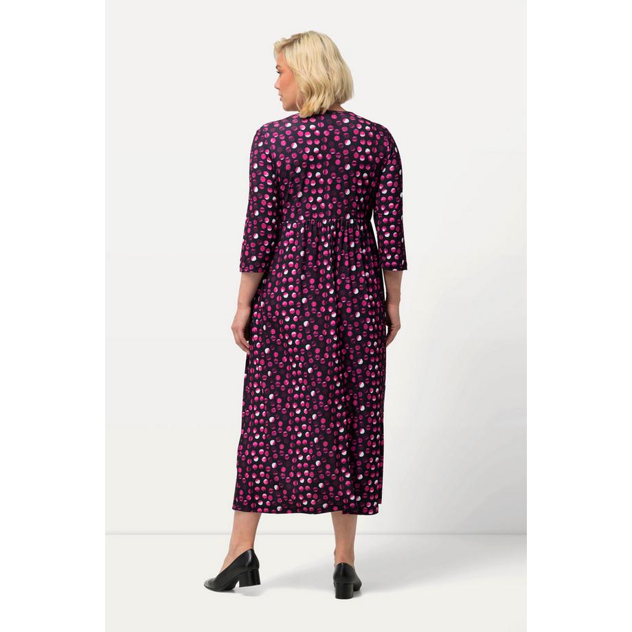 Ulla Popken Abito in jersey A-line a pallini scollo rotondo maniche 3/4  