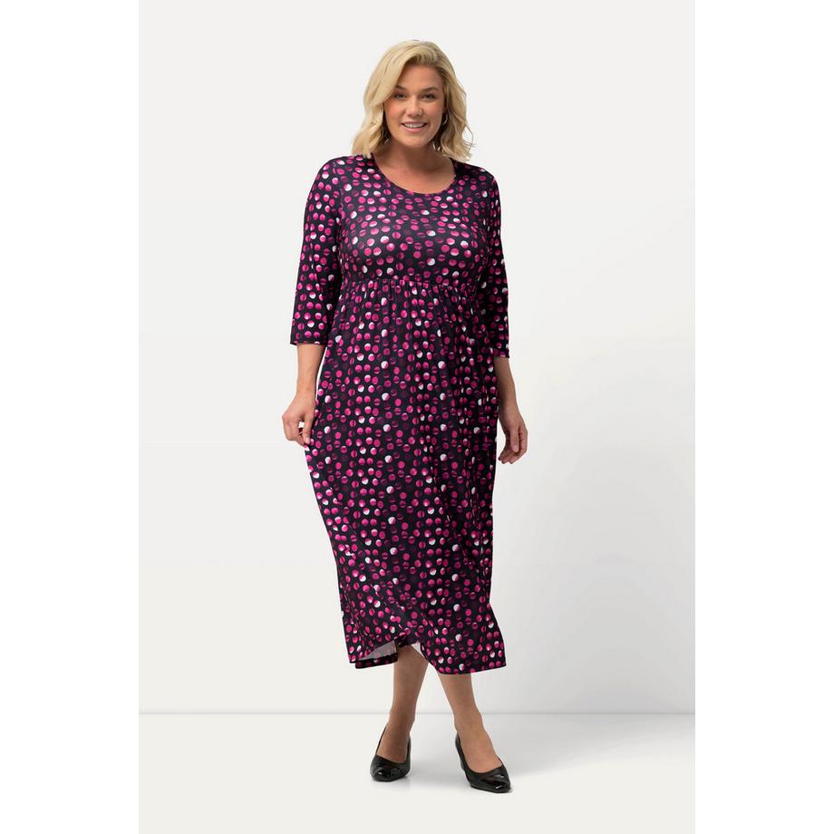 Ulla Popken Abito in jersey A-line a pallini scollo rotondo maniche 3/4  