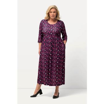 Robe en jersey, pois, silhouette en A, col rond, manches 3/4