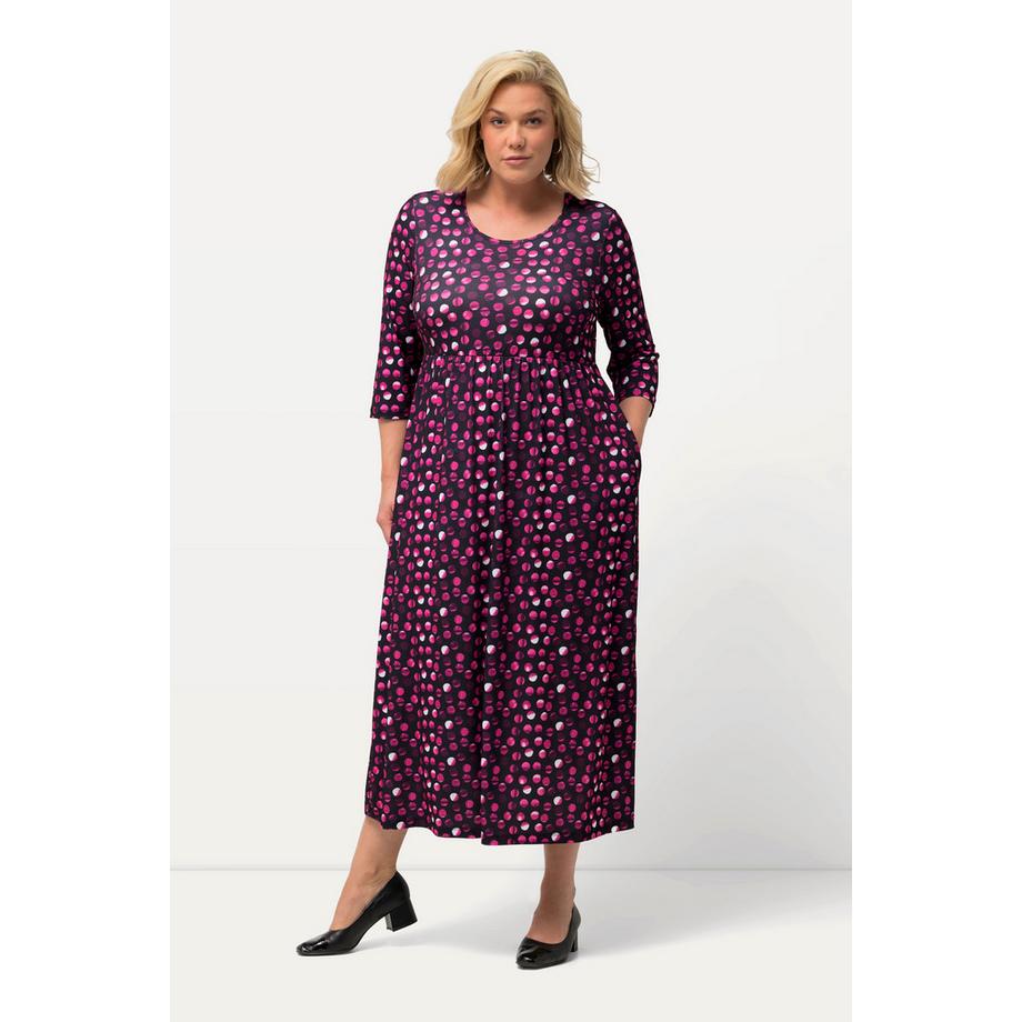 Ulla Popken Abito in jersey A-line a pallini scollo rotondo maniche 3/4  