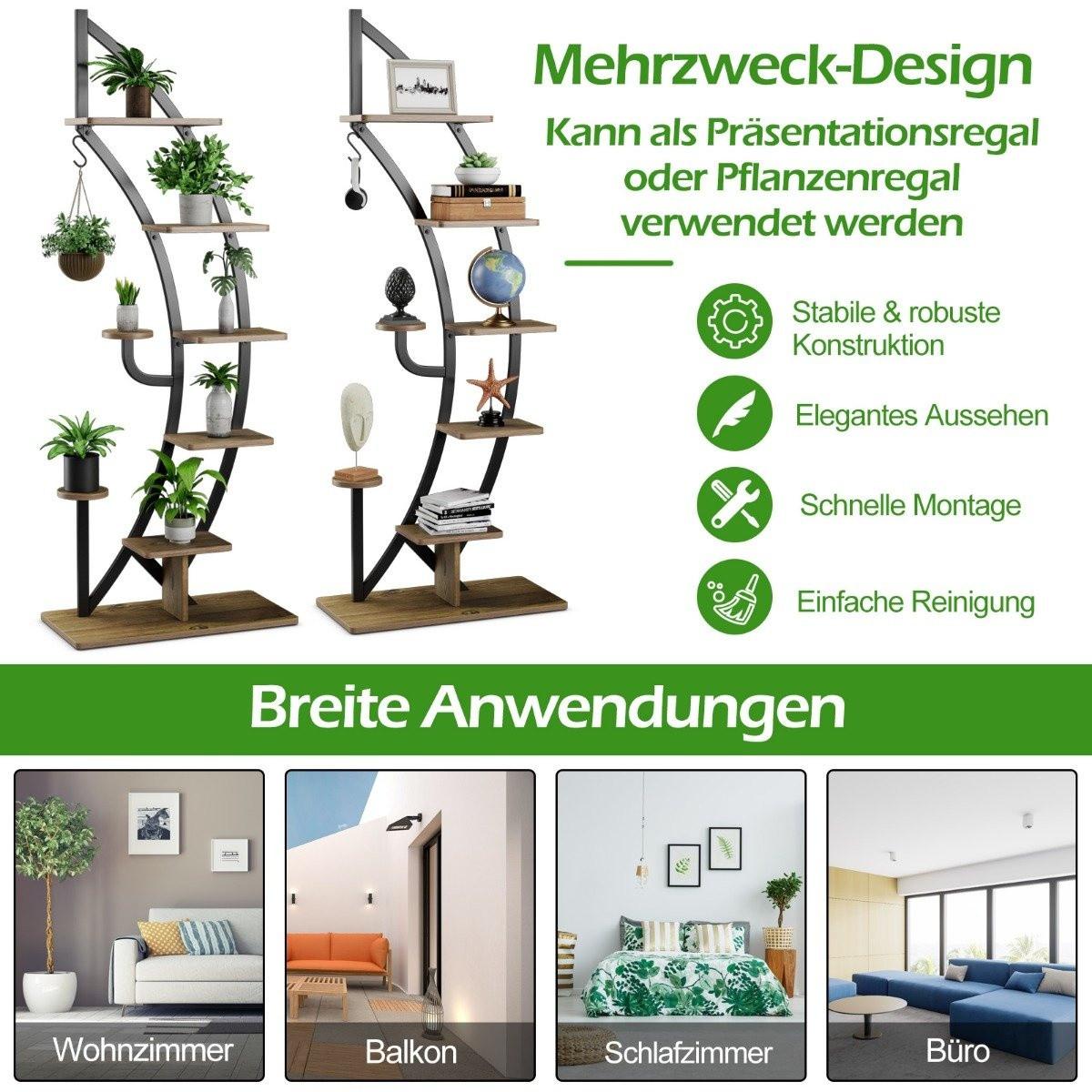 Northix 7-Stufiger Hoher Metall-Pflanzenständer Gebogenes Halbmondförmiges Leiter-Pflanzenregal  