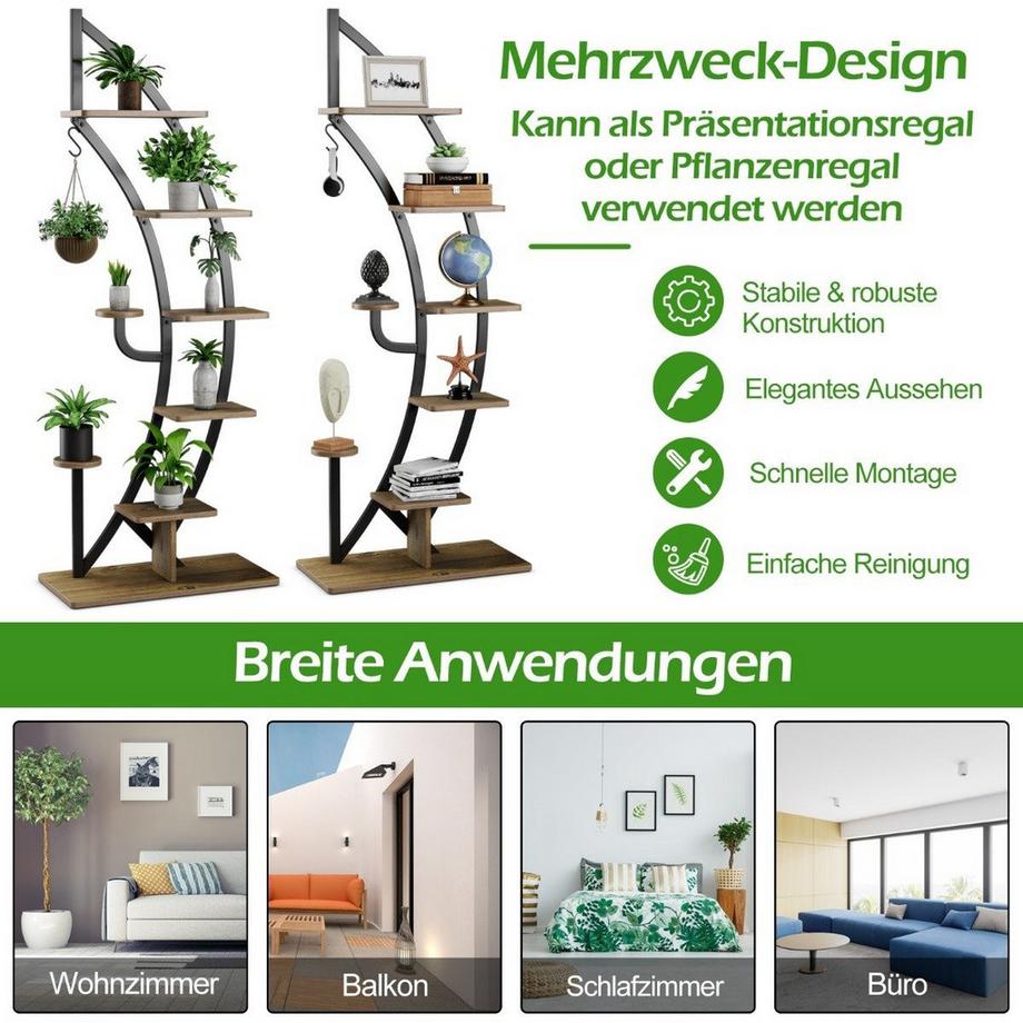 Northix Support pour plantes en métal à 7 niveaux, étagère pour plantes à échelle en croissant incurvée  