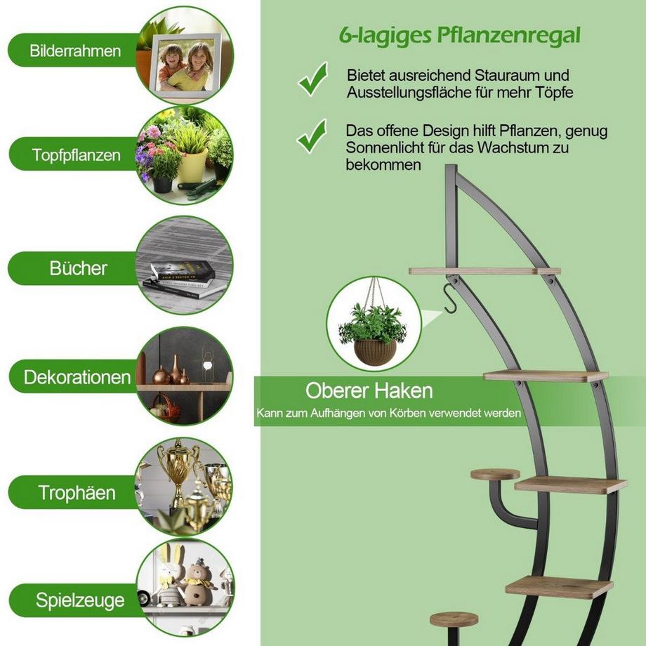 Northix Support pour plantes en métal à 7 niveaux, étagère pour plantes à échelle en croissant incurvée  