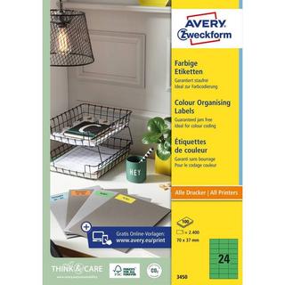 Avery-Zweckform Avery Zweckform Farbige Etiketten, A4, 70 x 37 mm, 100 Bogen/2.40 Etiketten  