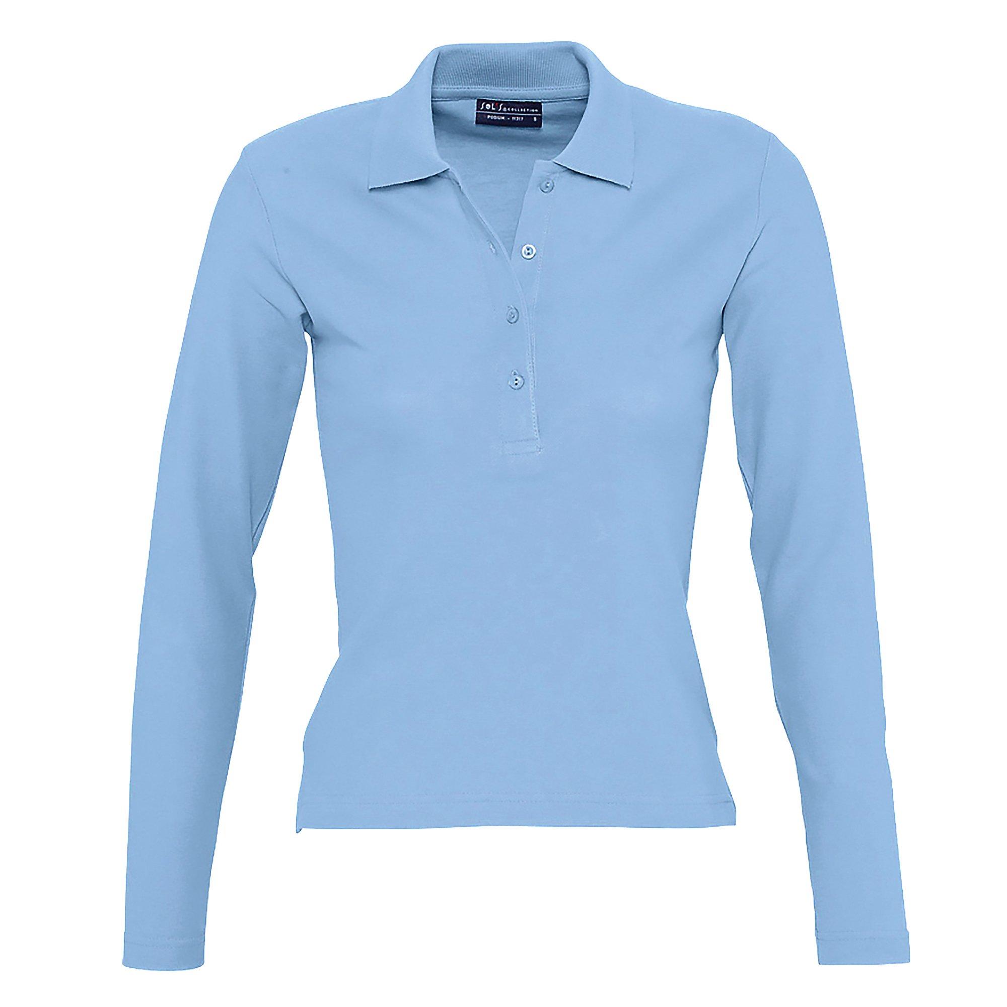 Image of Podium Pique Poloshirt, Langarm Damen Himmelblau S
