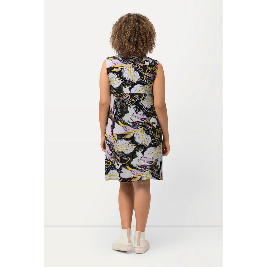 Ulla Popken Robe courte en jersey imprimé floral col rond sans manches  
