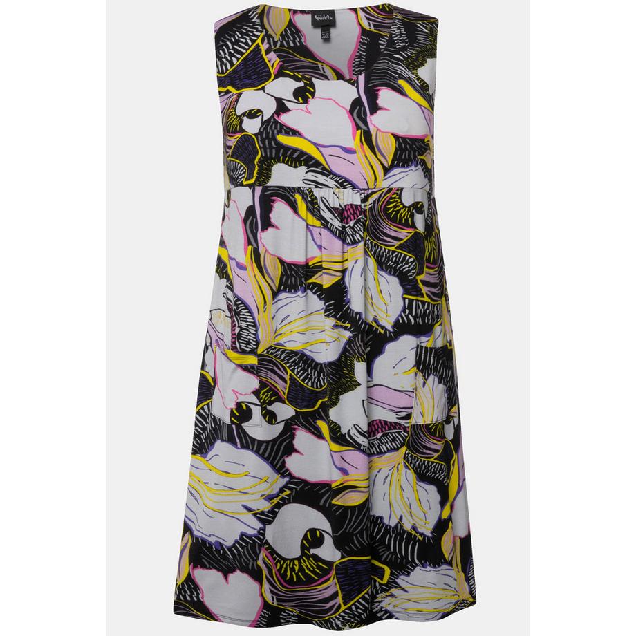 Ulla Popken Robe courte en jersey imprimé floral col rond sans manches  