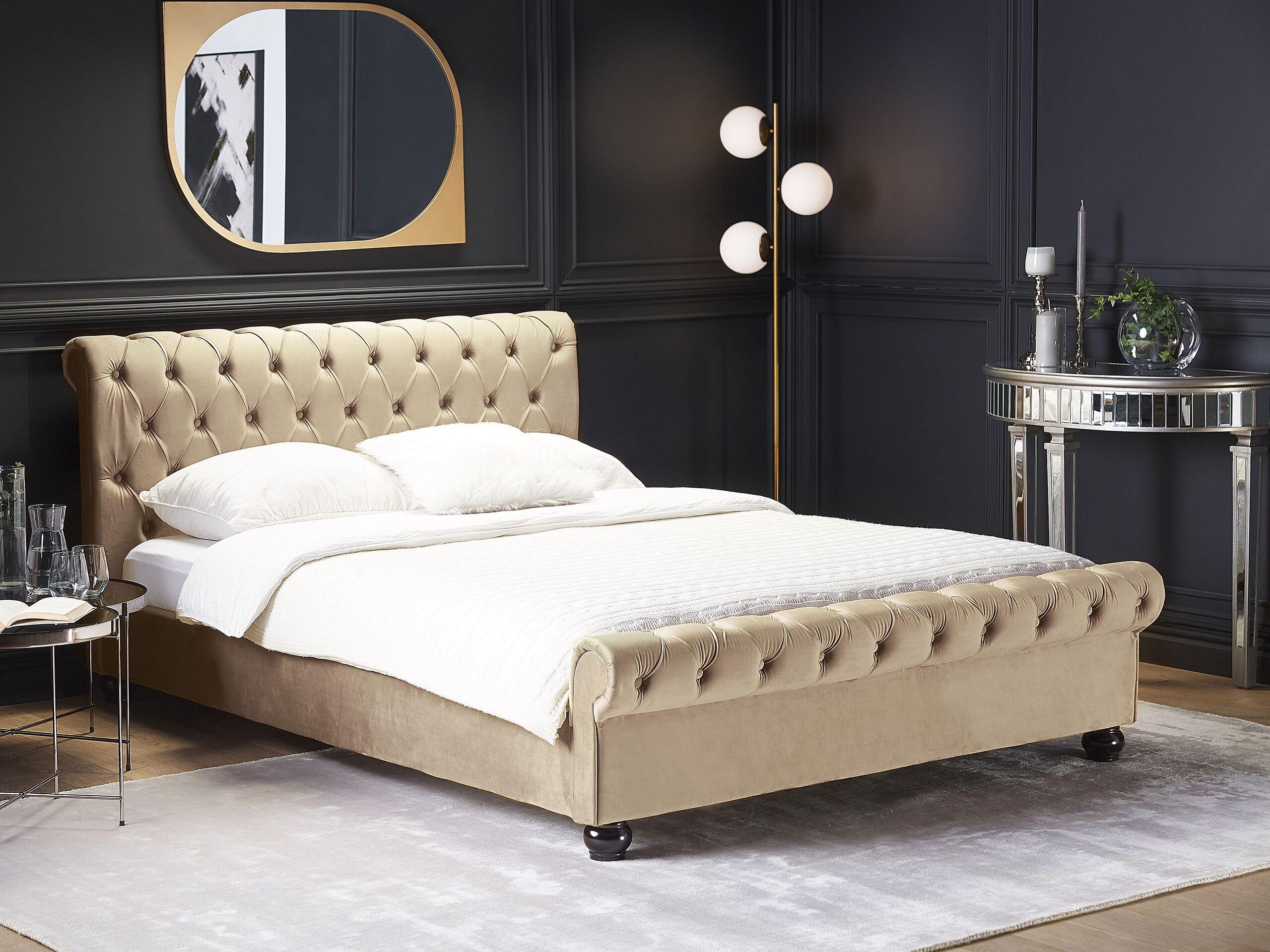 Beliani Letto con rete a doghe en Velluto Glamour AVALLON  