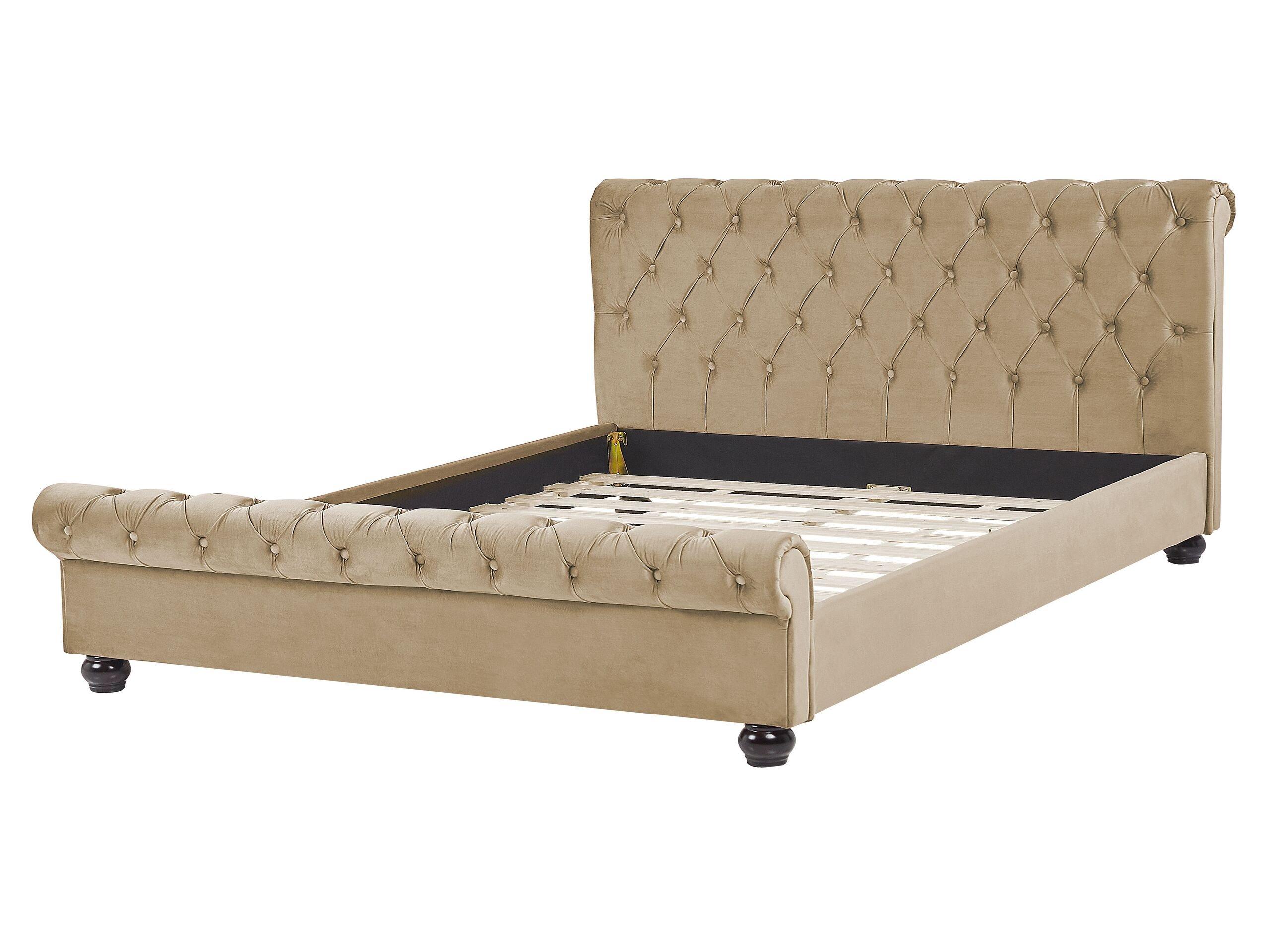 Beliani Letto con rete a doghe en Velluto Glamour AVALLON  