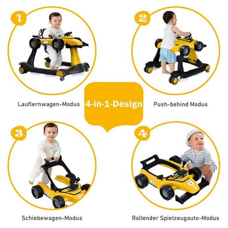 Northix  4 in 1 Lauflernwagen Klappbarer Lauflernwagen Gelb 
