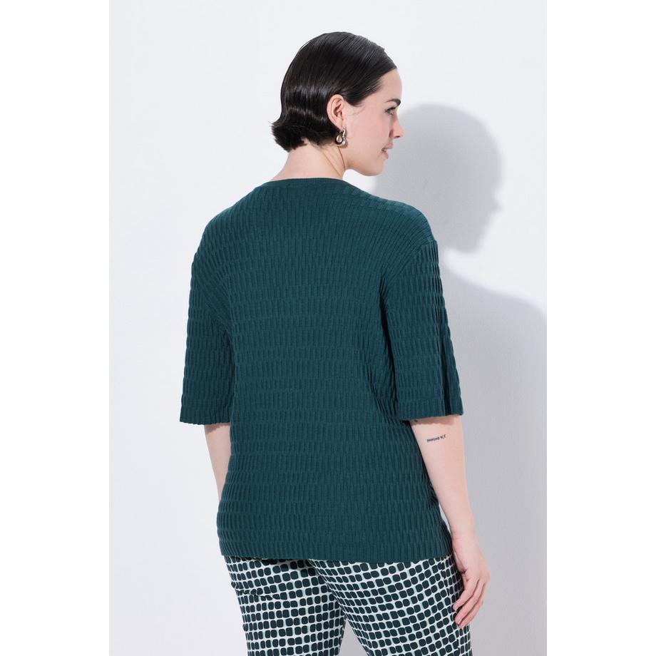 Ulla Popken Pull Maille Texturée Col Rond Manches Courtes  