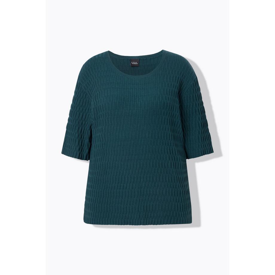 Ulla Popken Pull Maille Texturée Col Rond Manches Courtes  