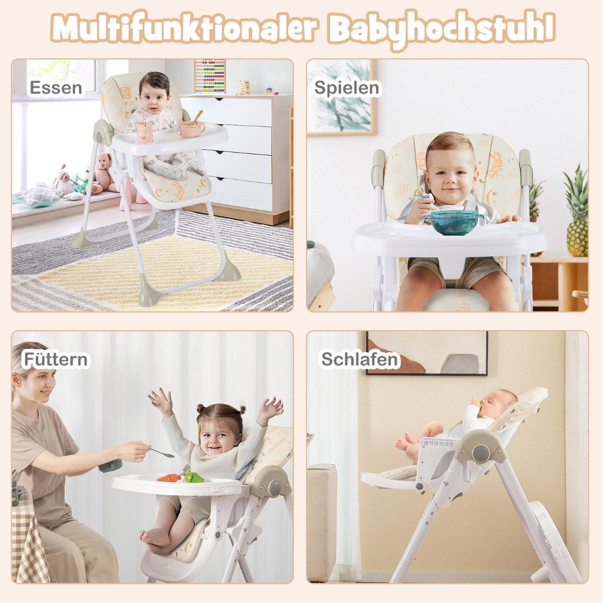 B2X  Seggiolone convertibile 6 in 1 con funzioni reclinabili e amp; Seggiolone pieghevole doppio vassoio Beige 