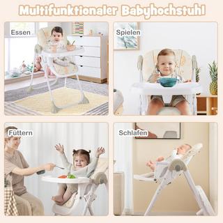 B2X  Seggiolone convertibile 6 in 1 con funzioni reclinabili e amp; Seggiolone pieghevole doppio vassoio Beige 