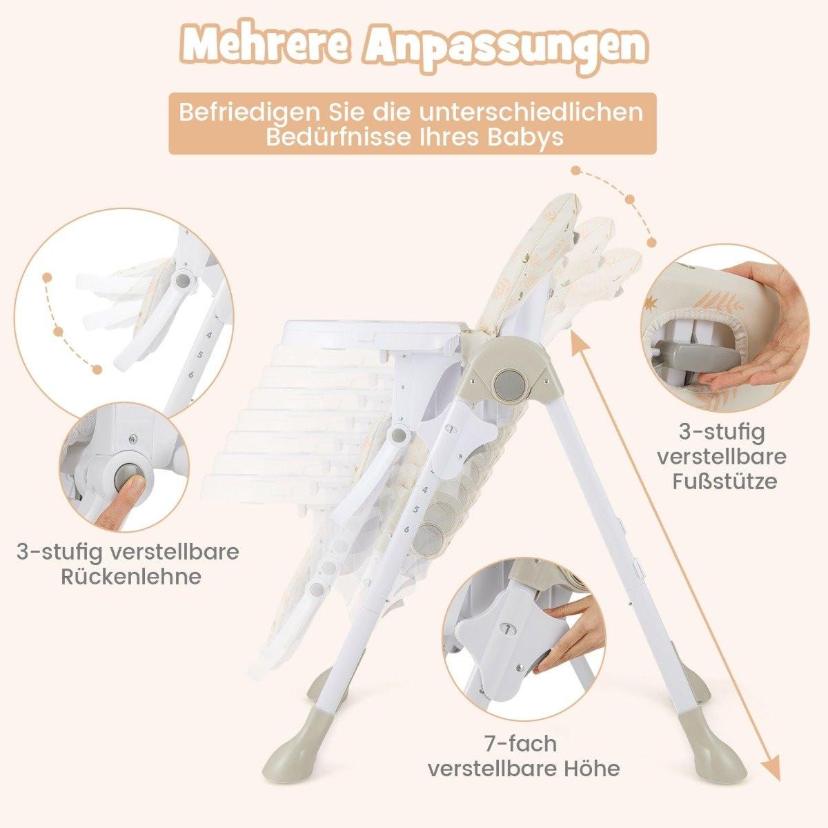 B2X  Seggiolone convertibile 6 in 1 con funzioni reclinabili e amp; Seggiolone pieghevole doppio vassoio Beige 