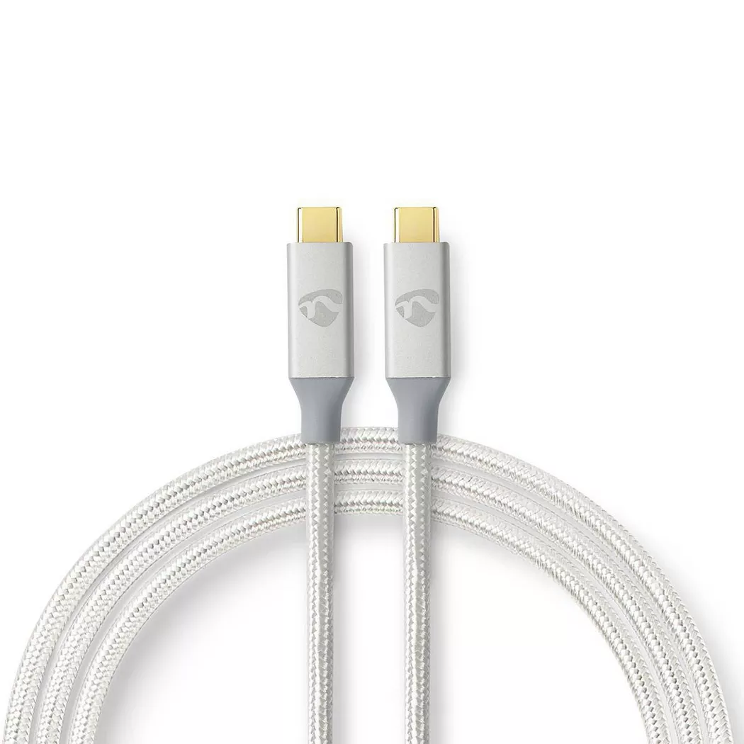 Nedis USB Cable | USB 3.2 Gen 2x2 | USB-C™ Male | USB-C™ Male | 100 W | 4K@60Hz | 20 Gbps | Gold Plated | 2.00 m | Round | Braided / Nylon | Silver | C
