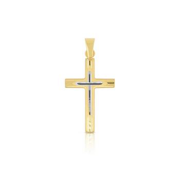 Anhänger Kreuz Gelbgold/Weissgold 750, 27x14mm