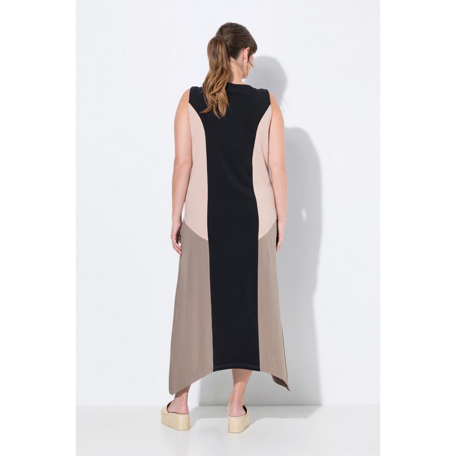 Ulla Popken Robe midi A-ligne sans manches Coton bio Color Block  
