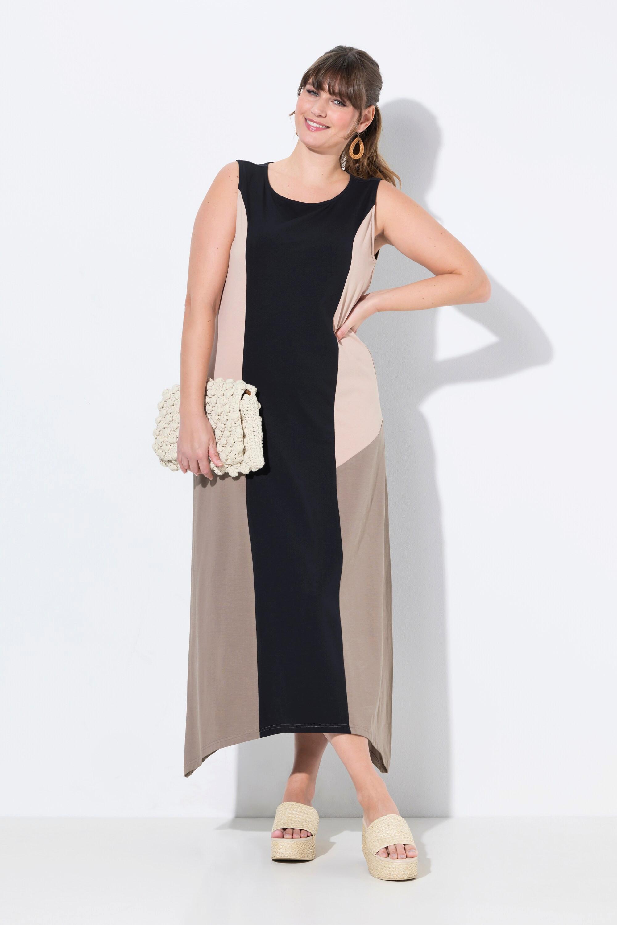 Ulla Popken Abito midi A-line smanicato Cotone biologico Color Block  