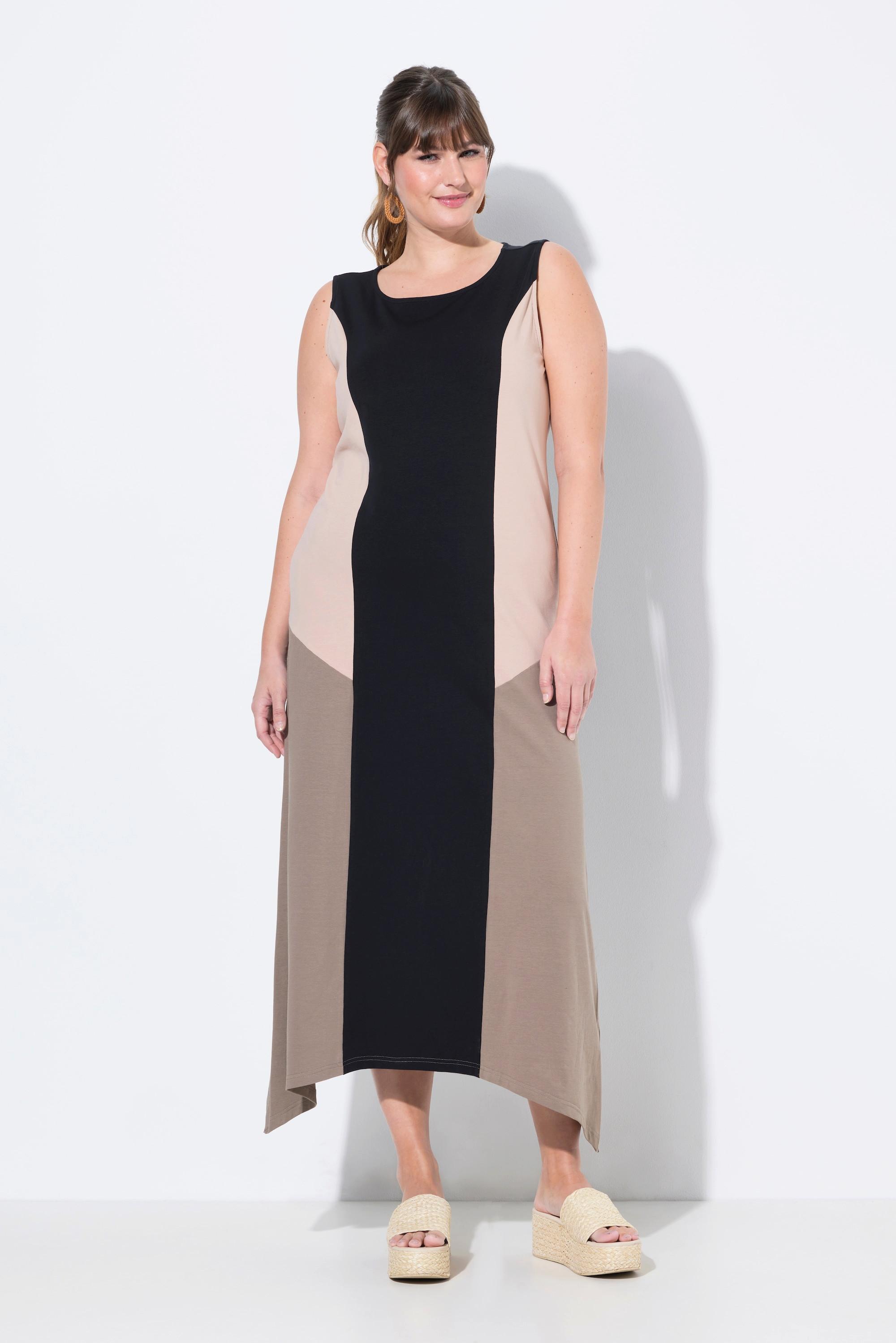 Ulla Popken Abito midi A-line smanicato Cotone biologico Color Block  