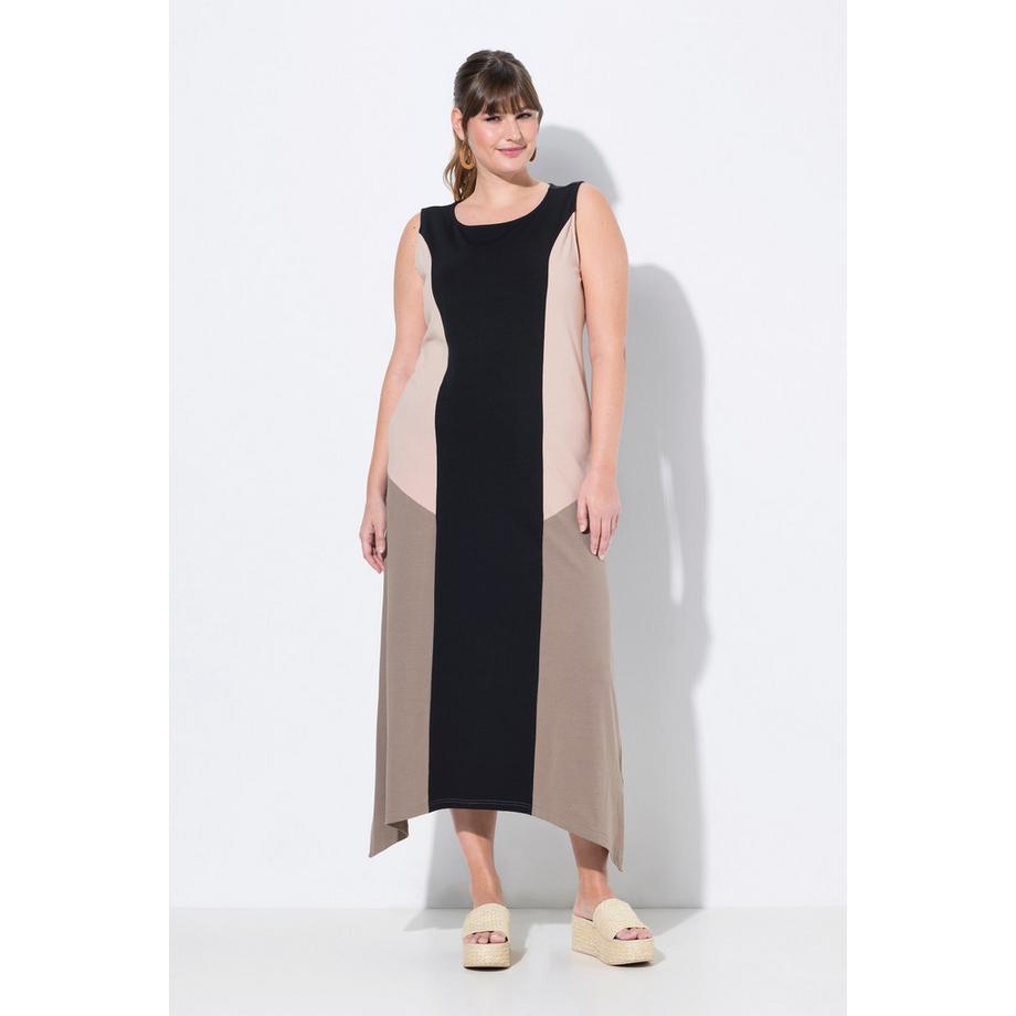 Ulla Popken Robe midi A-ligne sans manches Coton bio Color Block  