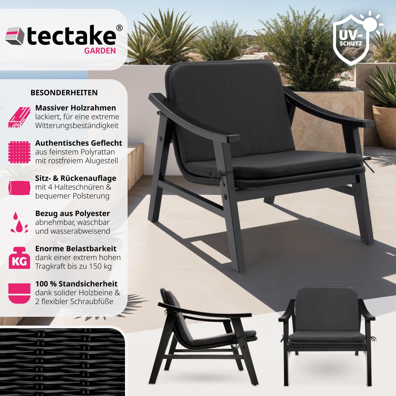 Tectake Rattan Stuhl Treviso mit lackiertem Holzgestell wetterfest  