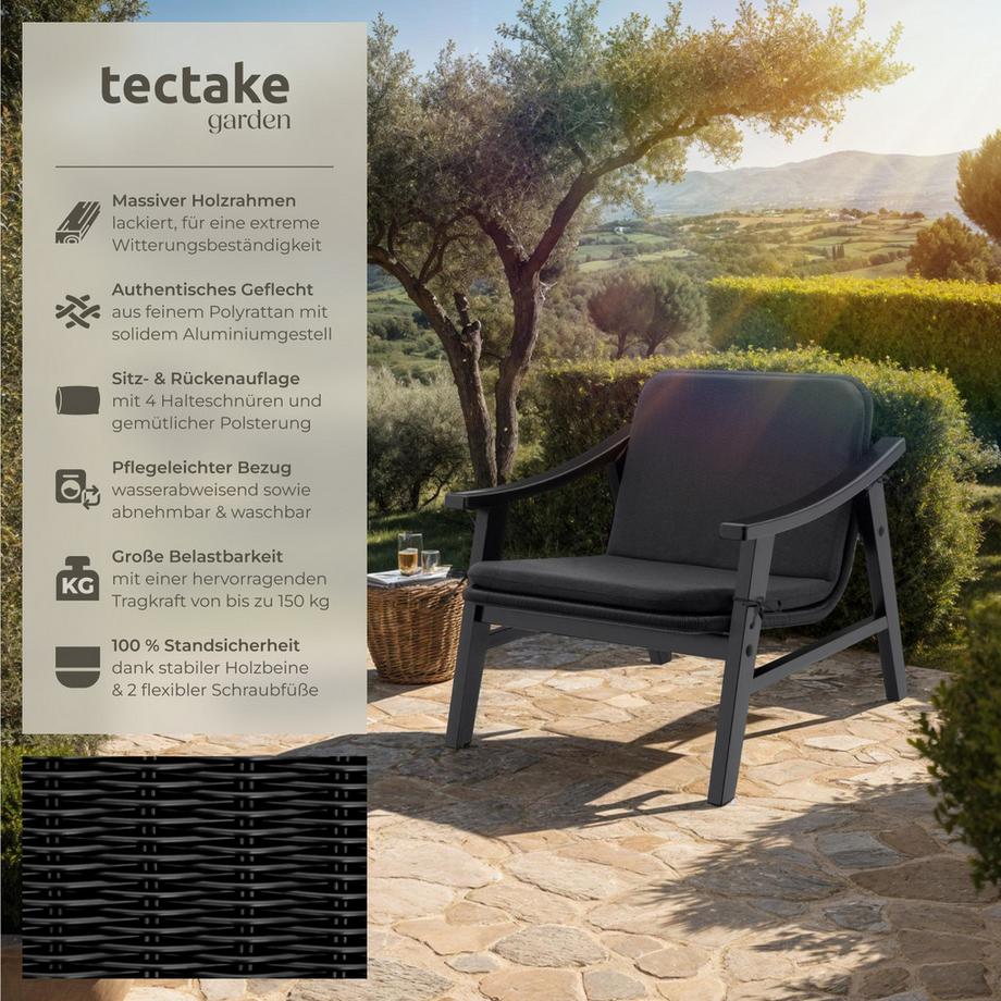 Tectake Rattan Stuhl Treviso mit lackiertem Holzgestell wetterfest  