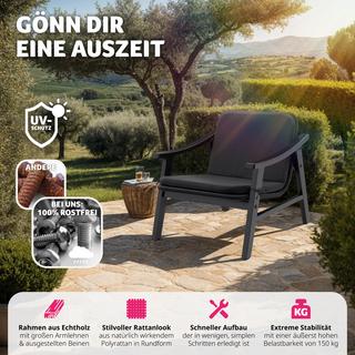 Tectake Rattan Stuhl Treviso mit lackiertem Holzgestell wetterfest  
