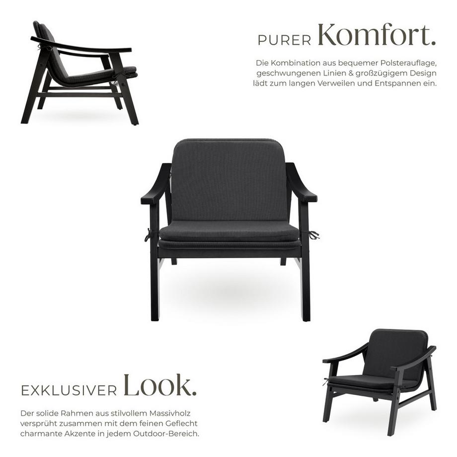 Tectake Rattan Stuhl Treviso mit lackiertem Holzgestell wetterfest  