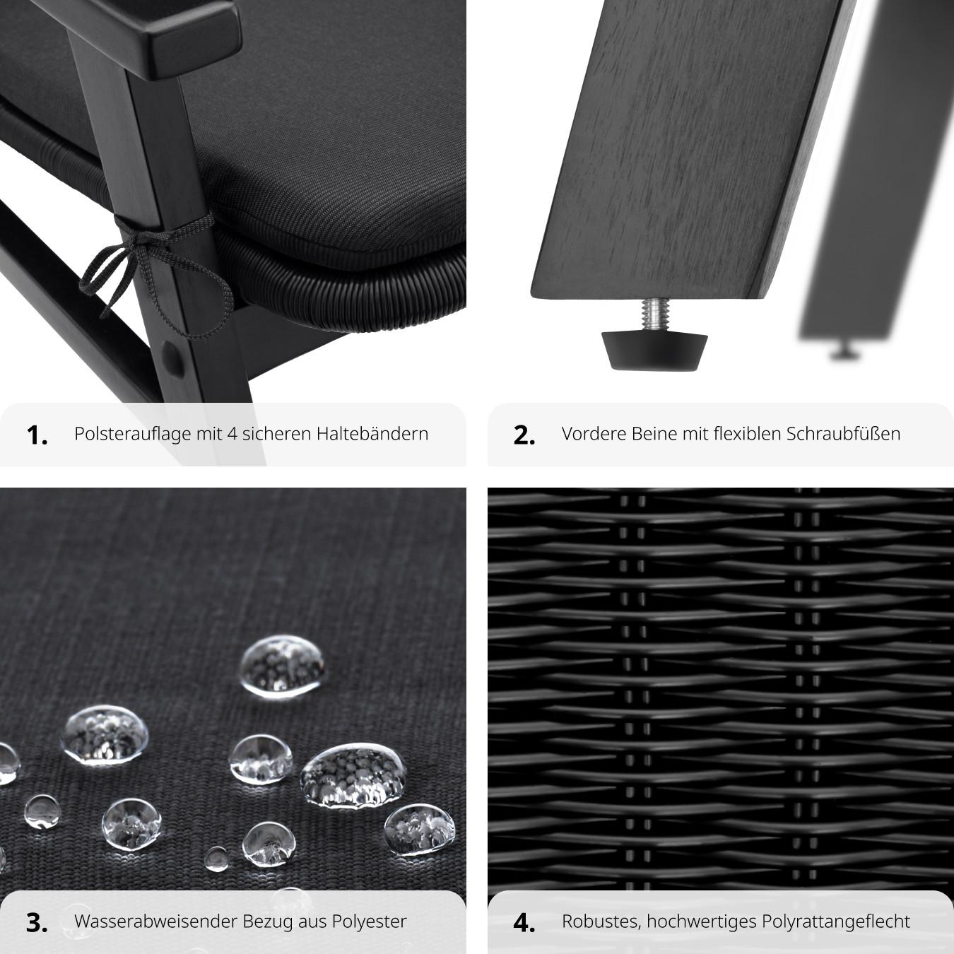 Tectake Rattan Stuhl Treviso mit lackiertem Holzgestell wetterfest  