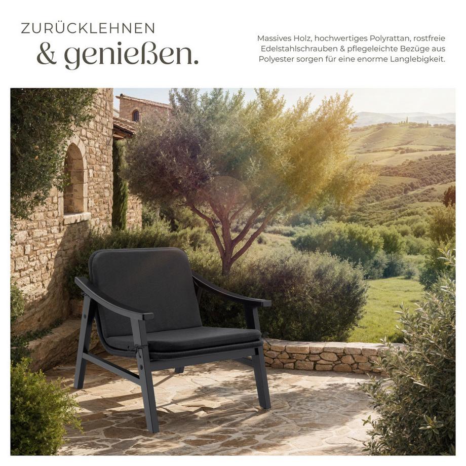 Tectake Rattan Stuhl Treviso mit lackiertem Holzgestell wetterfest  