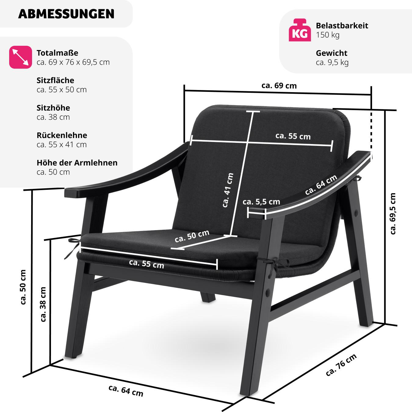 Tectake Rattan Stuhl Treviso mit lackiertem Holzgestell wetterfest  