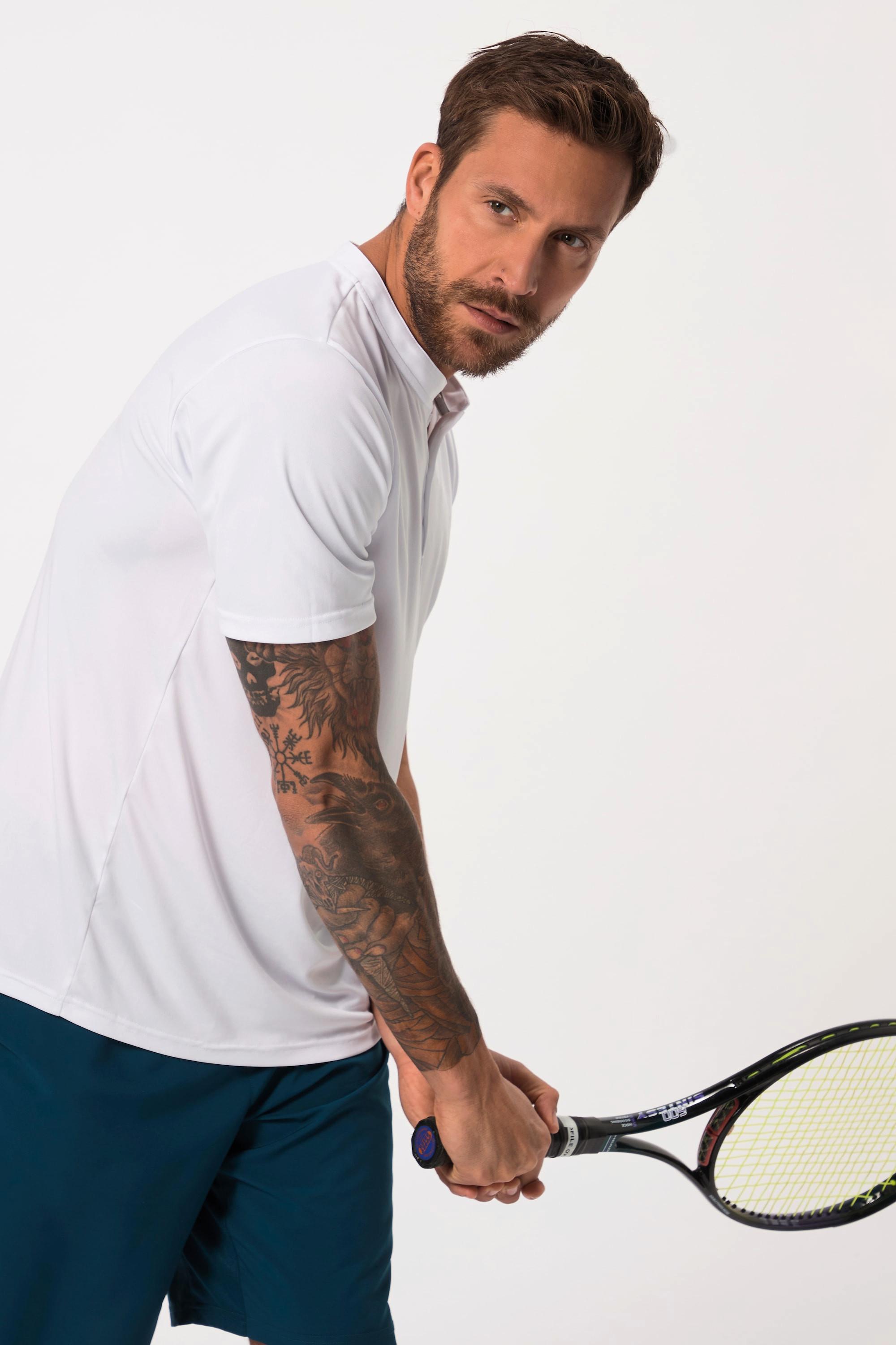 JP1880  Maglia serafino da tennis con QuickDry, mezze maniche, scollo a girocollo e abbottonatura 