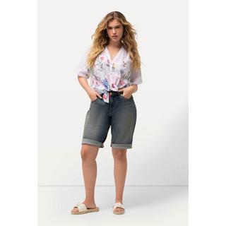 Ulla Popken  Bermuda en jean Boyfriend, délavage tendance, jambe large 