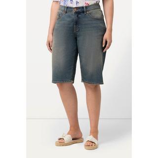 Ulla Popken  Bermuda en jean Boyfriend, délavage tendance, jambe large 