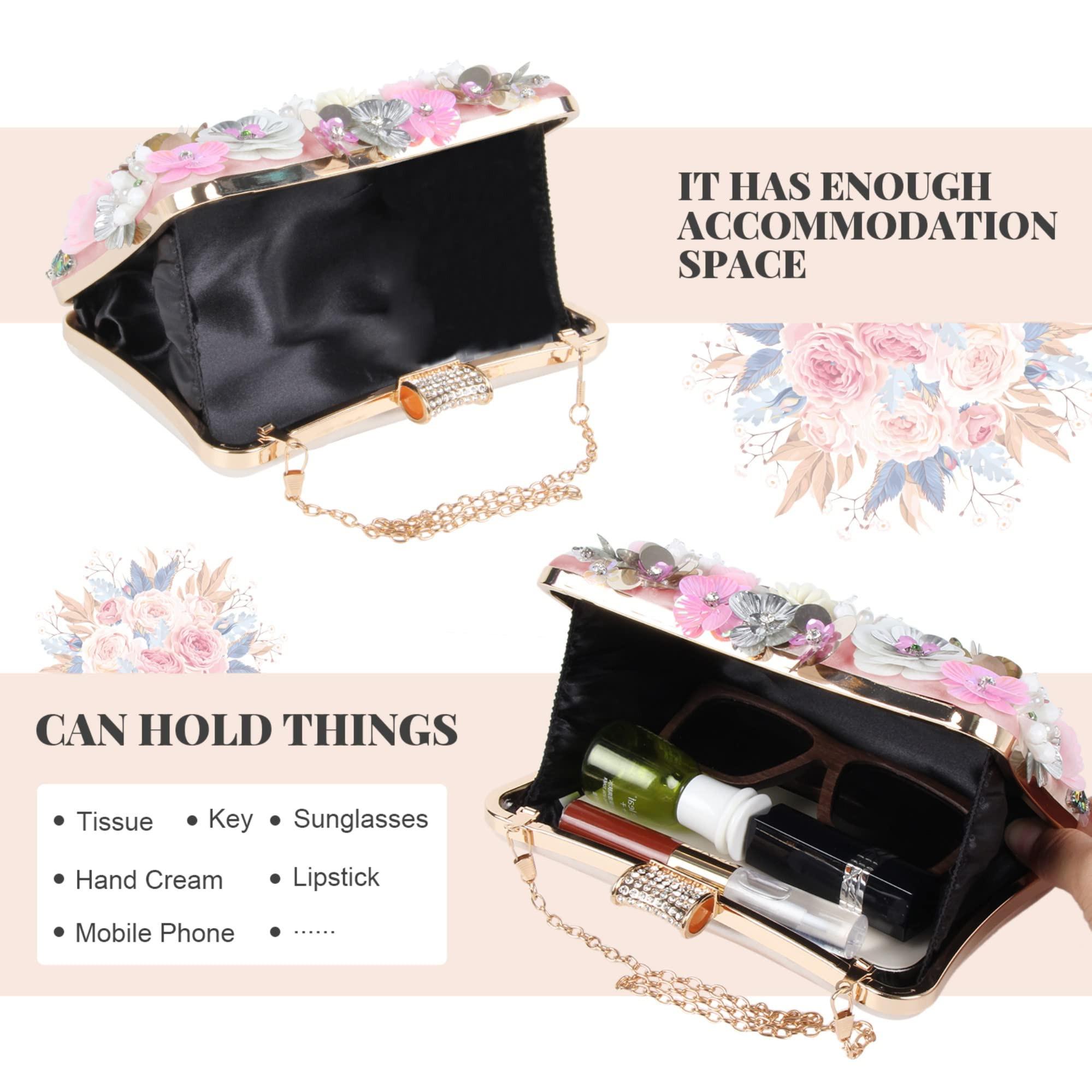 Only-bags.store Blumen Clutch Abendtasche mit bunten Blumen Metall Strass  