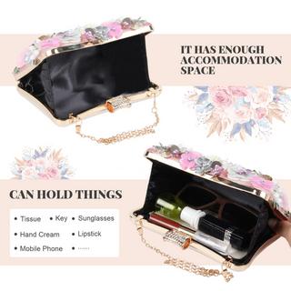Only-bags.store Blumen Clutch Abendtasche mit bunten Blumen Metall Strass  